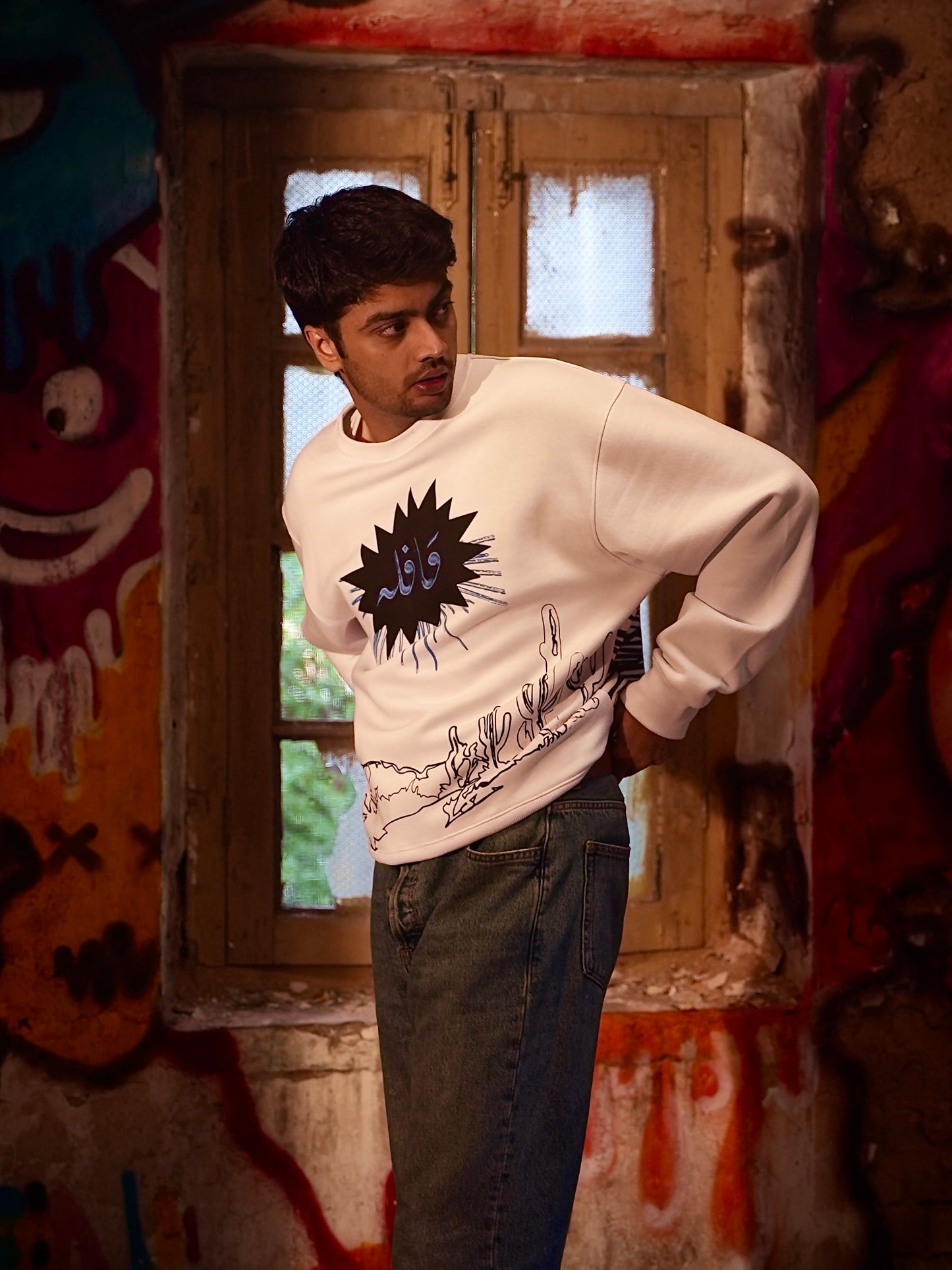 Khuwahish white sweatshirt - Qafilastudio