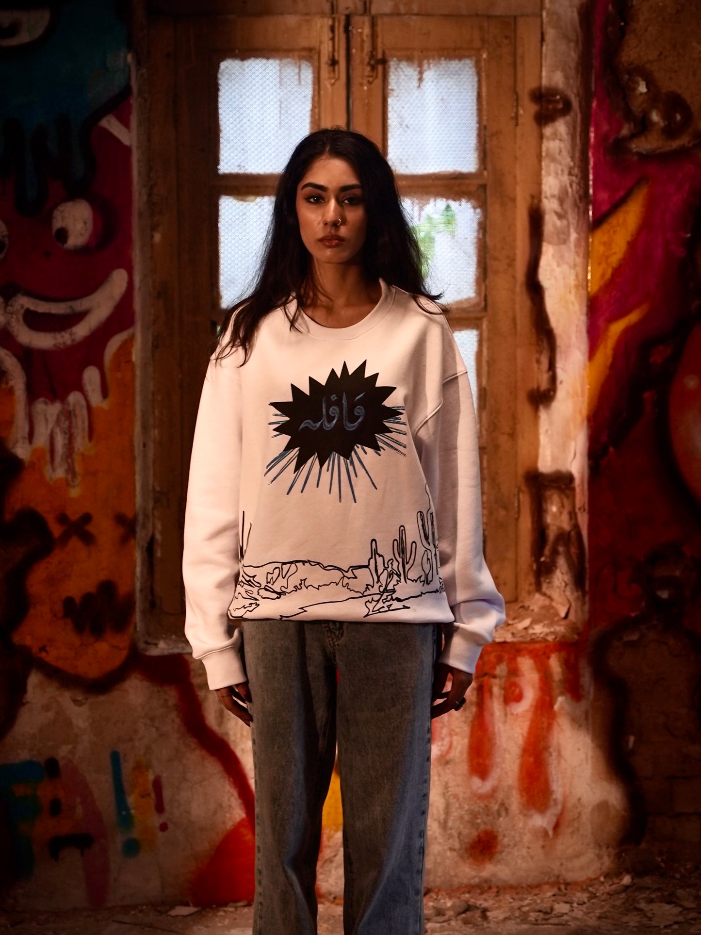 Khuwahish white sweatshirt - Qafilastudio
