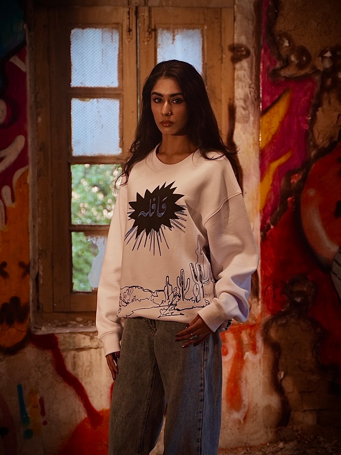 Khuwahish white sweatshirt - Qafilastudio