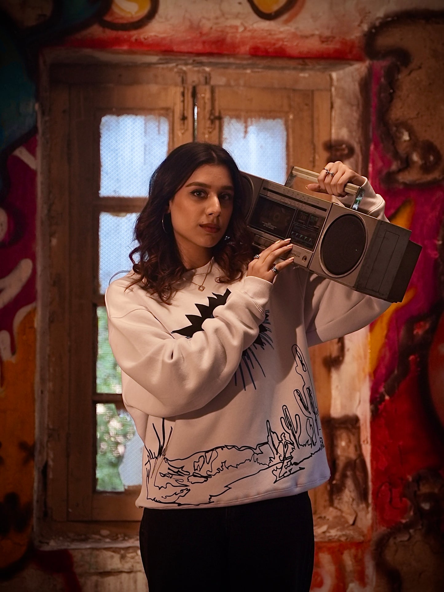 Khuwahish white sweatshirt - Qafilastudio