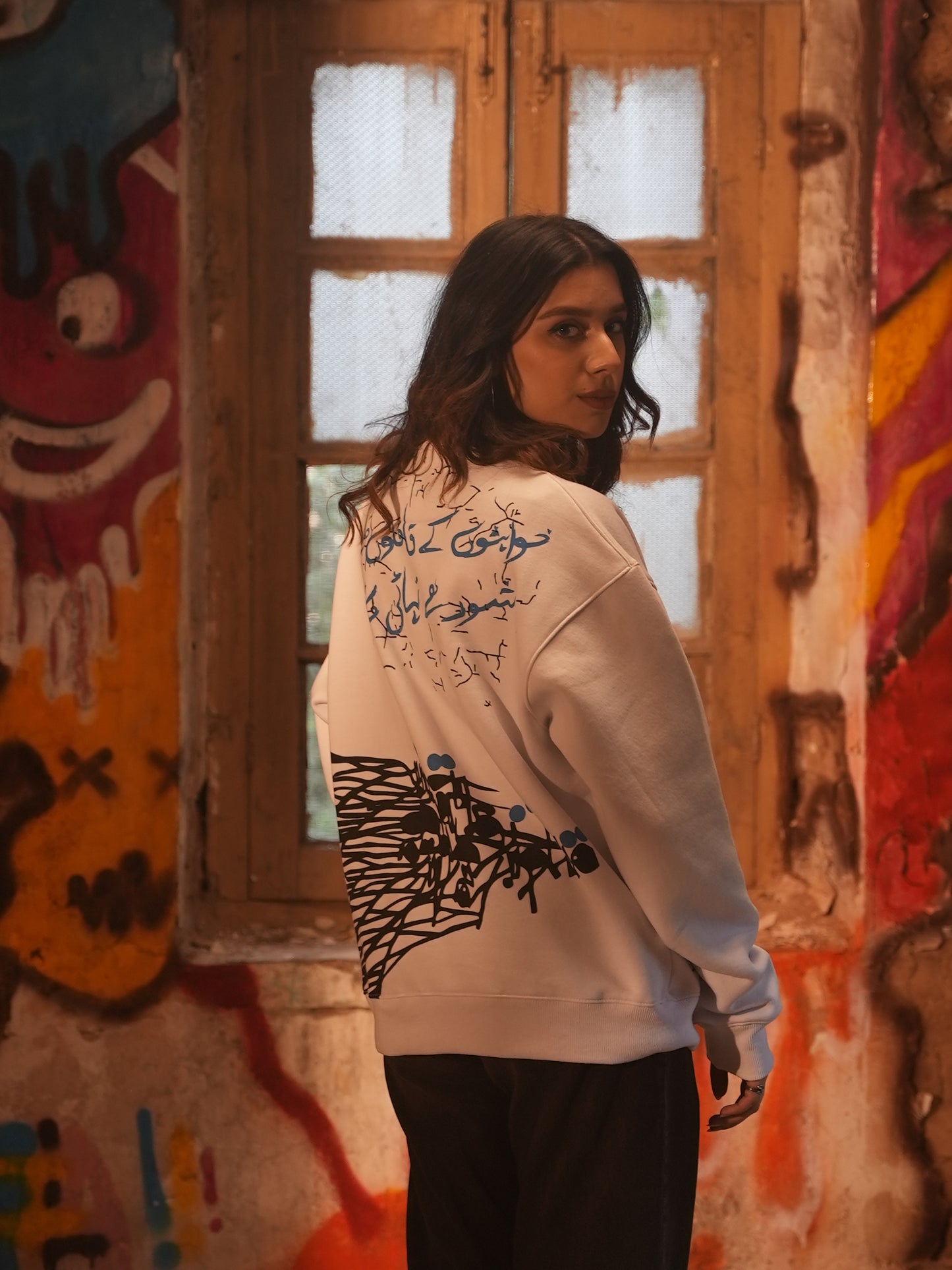 Khuwahish white sweatshirt - Qafilastudio