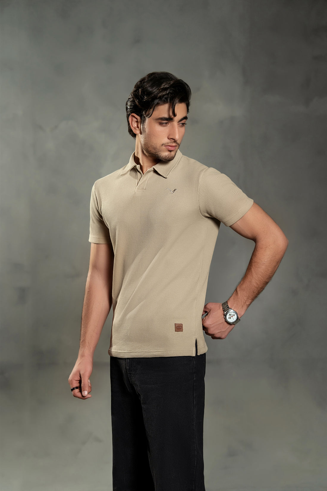BEIGE WAFFLE KNIT POLO