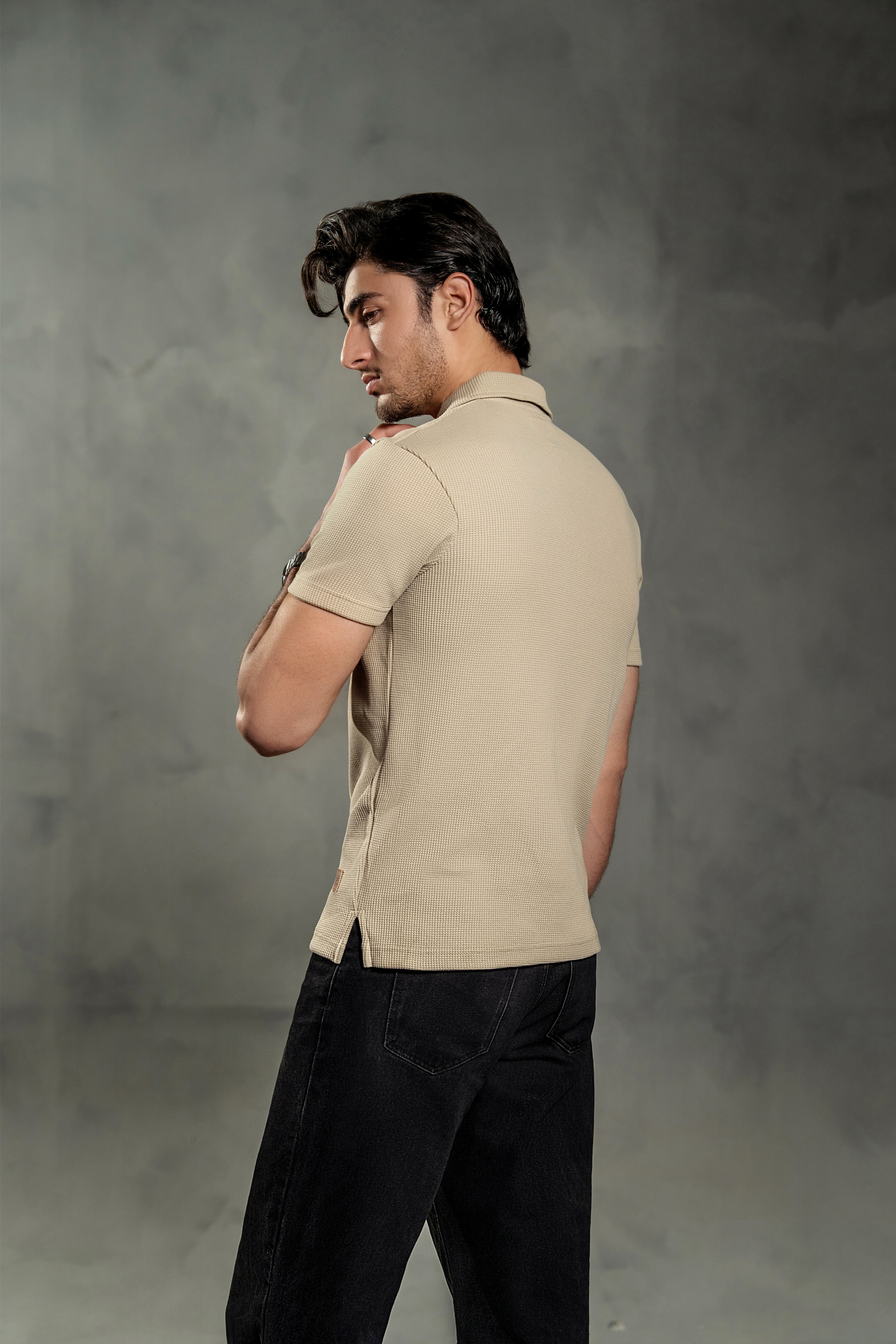BEIGE WAFFLE KNIT POLO