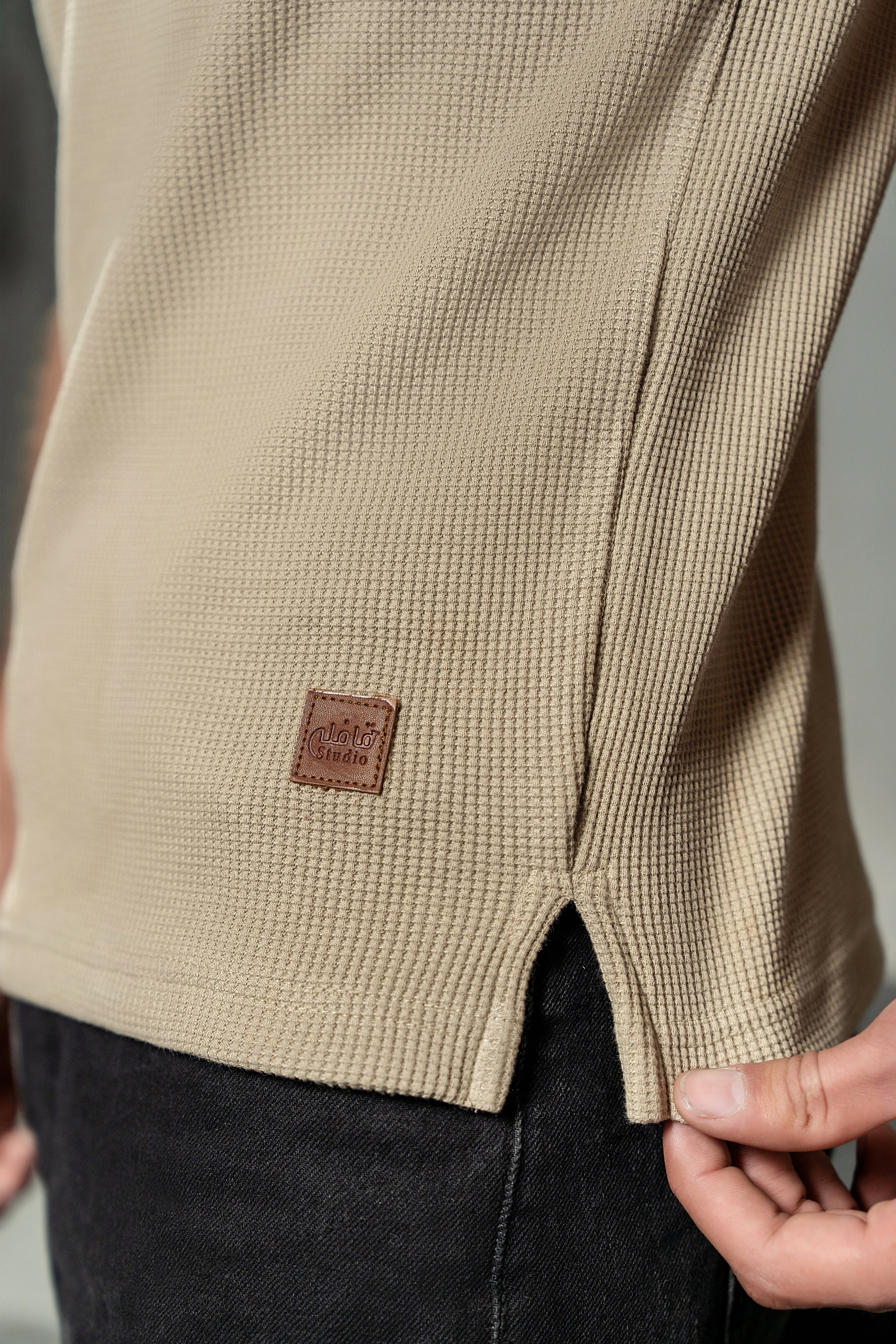 BEIGE WAFFLE KNIT POLO