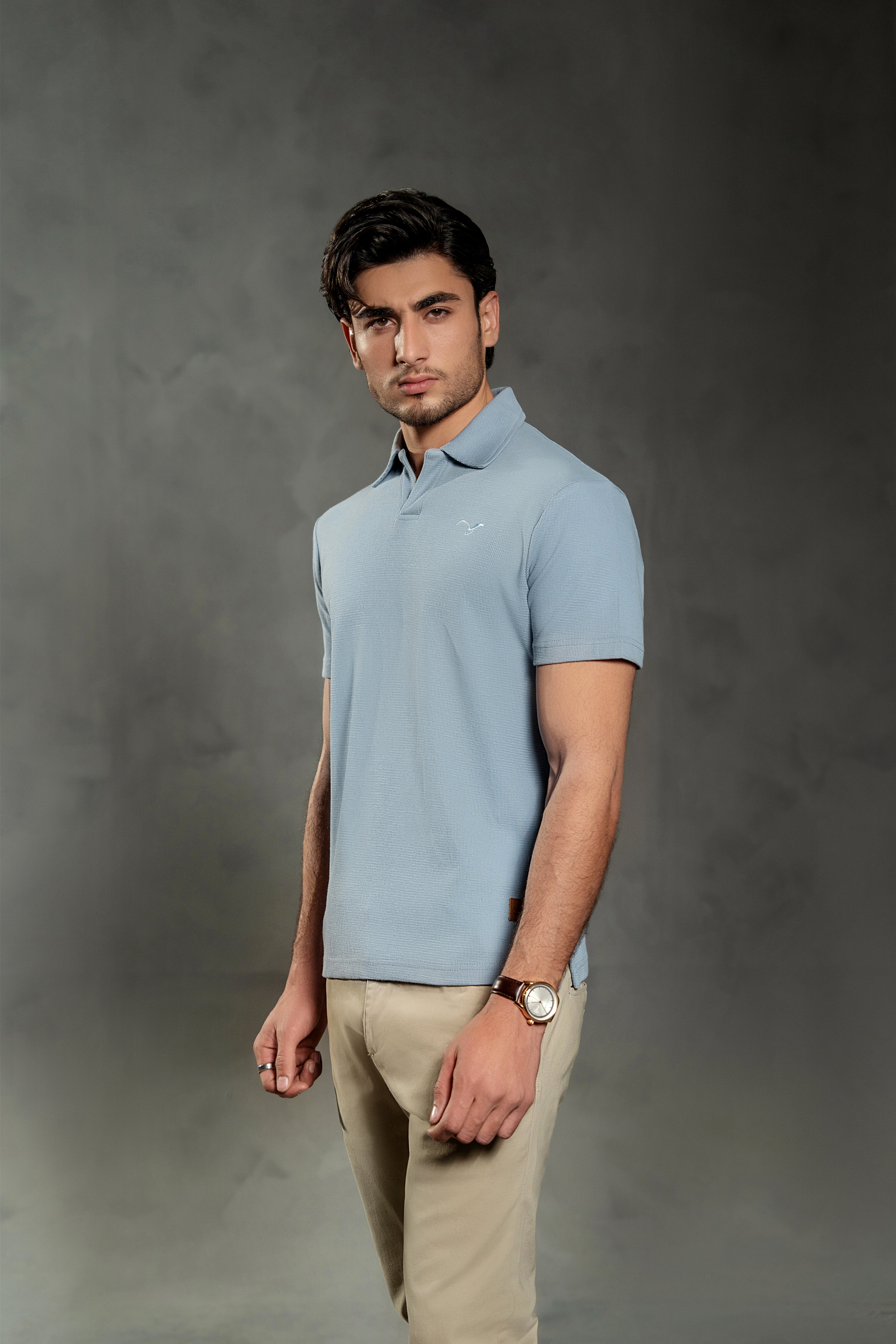 KHAKI WAFFLE KNIT POLO