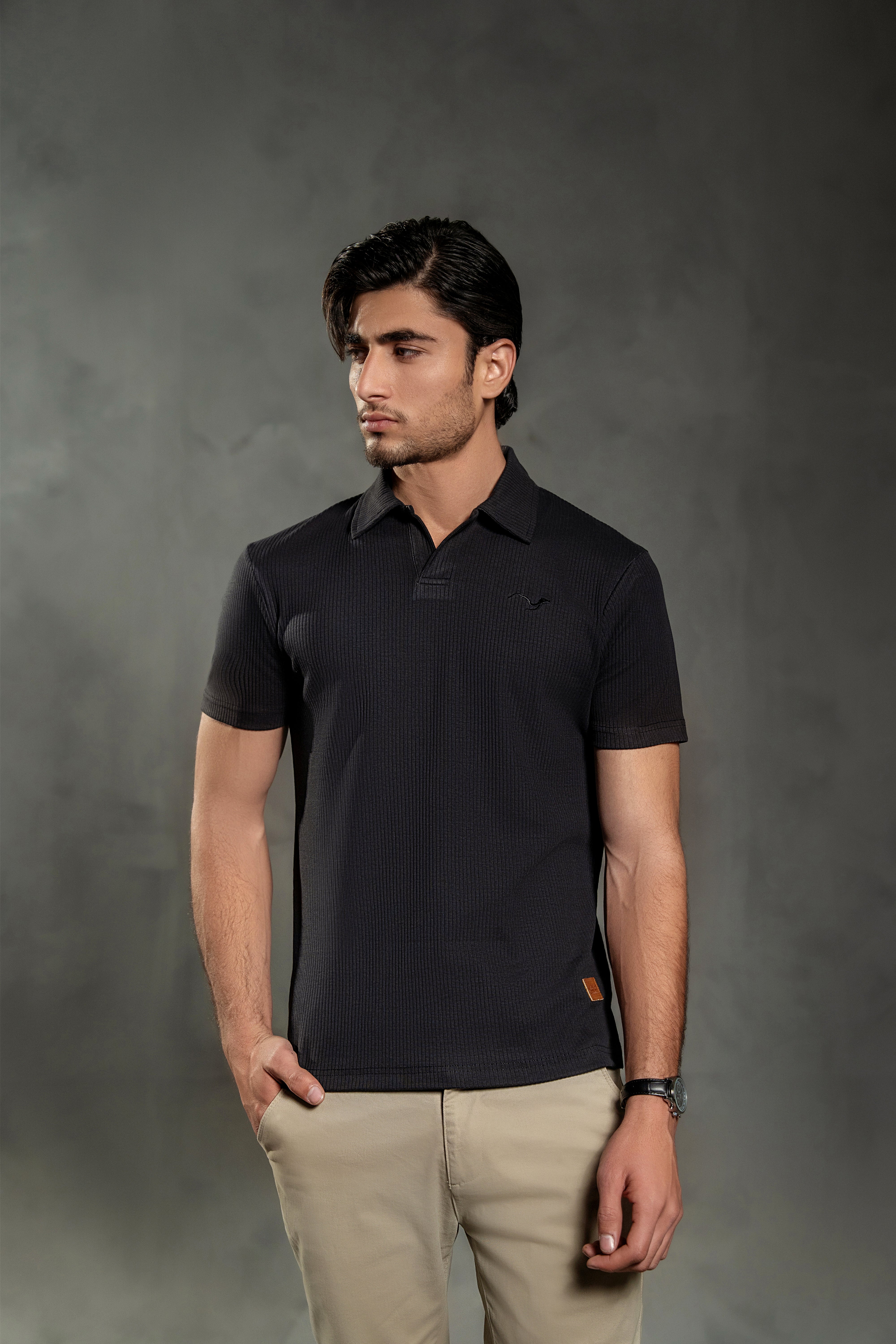 CHARCOAL BLACK NEEDLE DROP POLO
