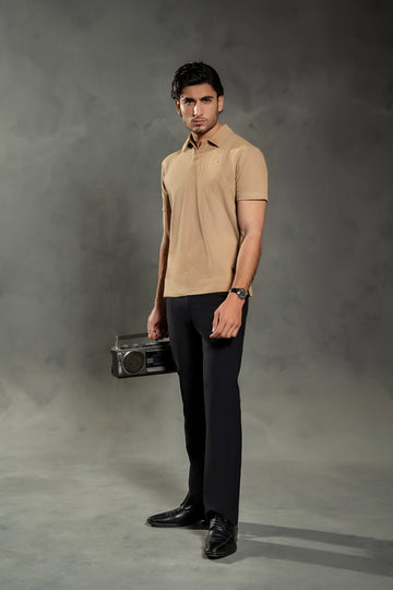 KHAKI WAFFLE KNIT POLO