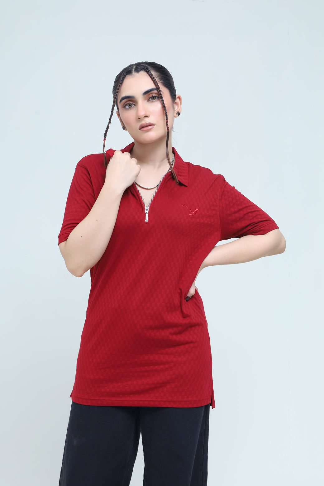 Maroon Zipper Polo
