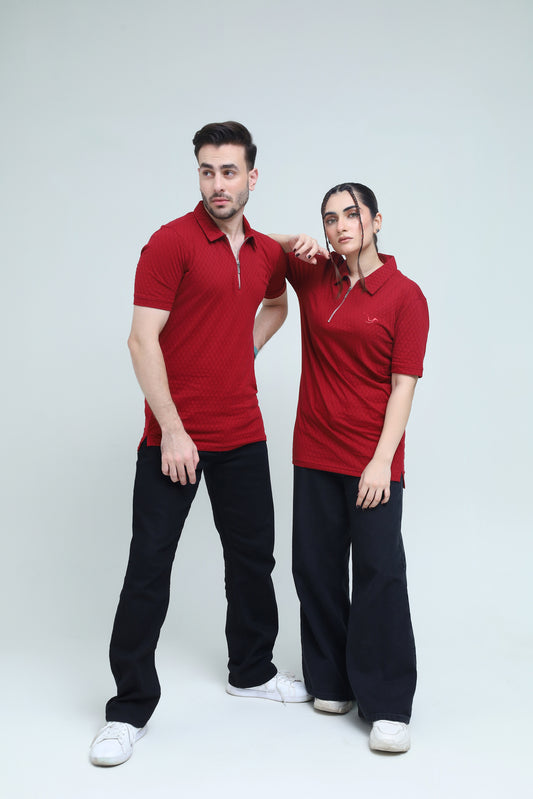 Maroon Zipper Polo