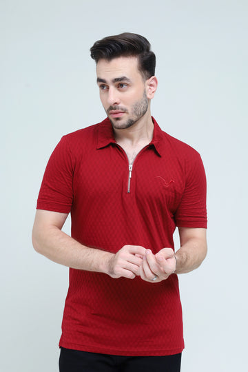 Maroon Zipper Polo