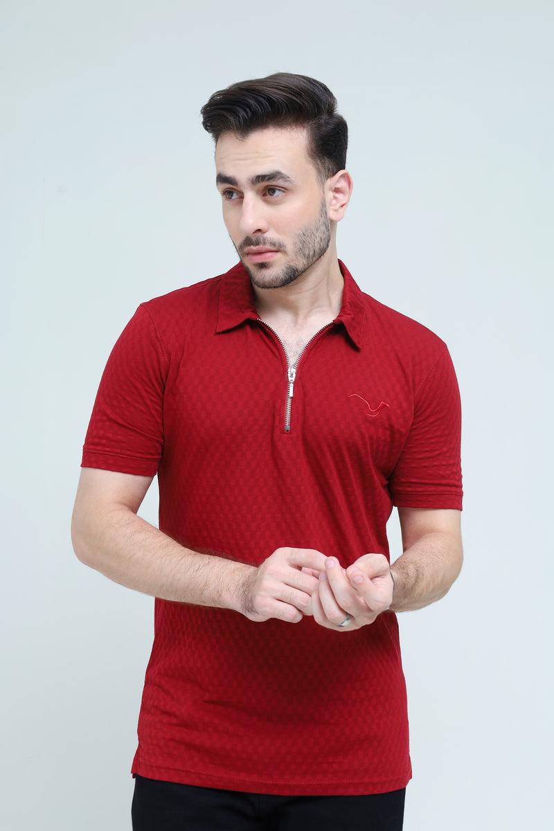 Maroon Zipper Polo - Qafilastudio