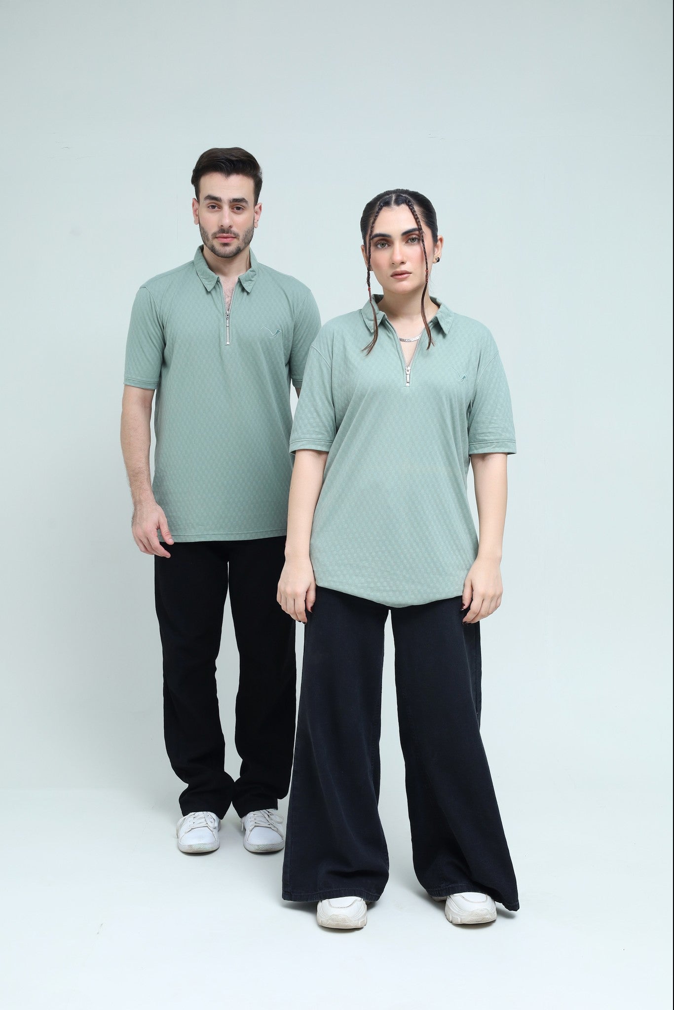 Light Green Zipper Polo - Qafilastudio