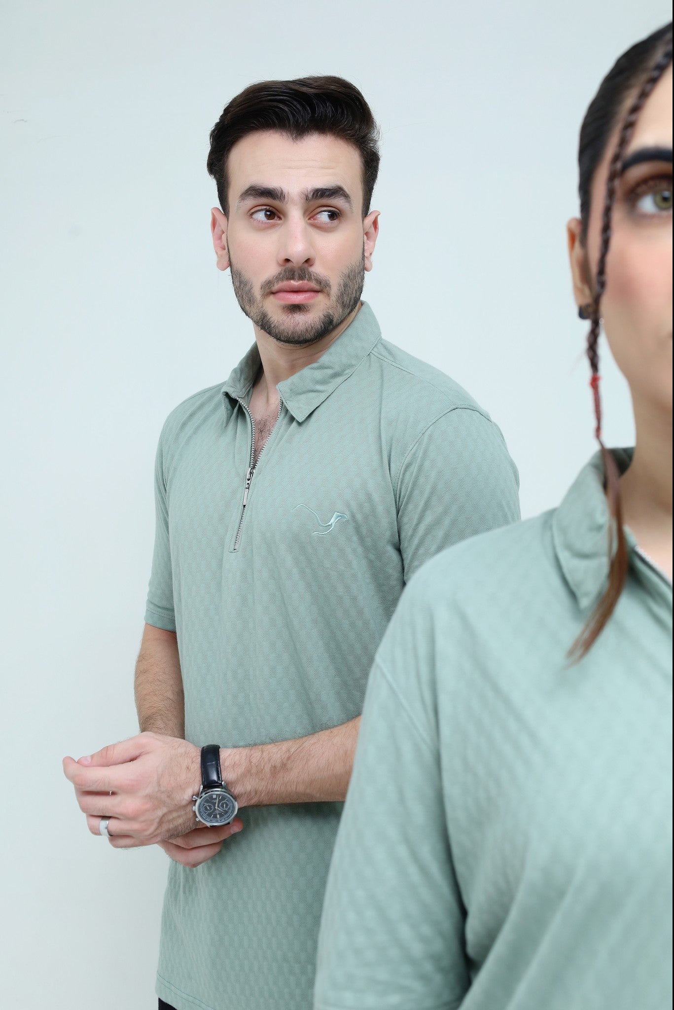 Light Green Zipper Polo - Qafilastudio