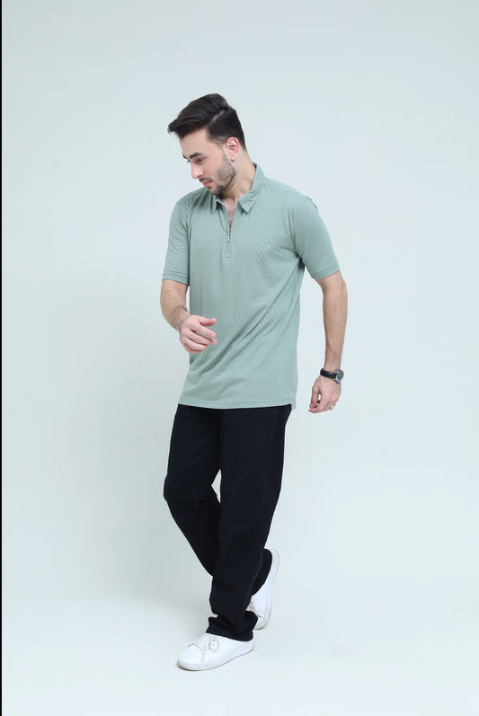 Light Green Zipper Polo