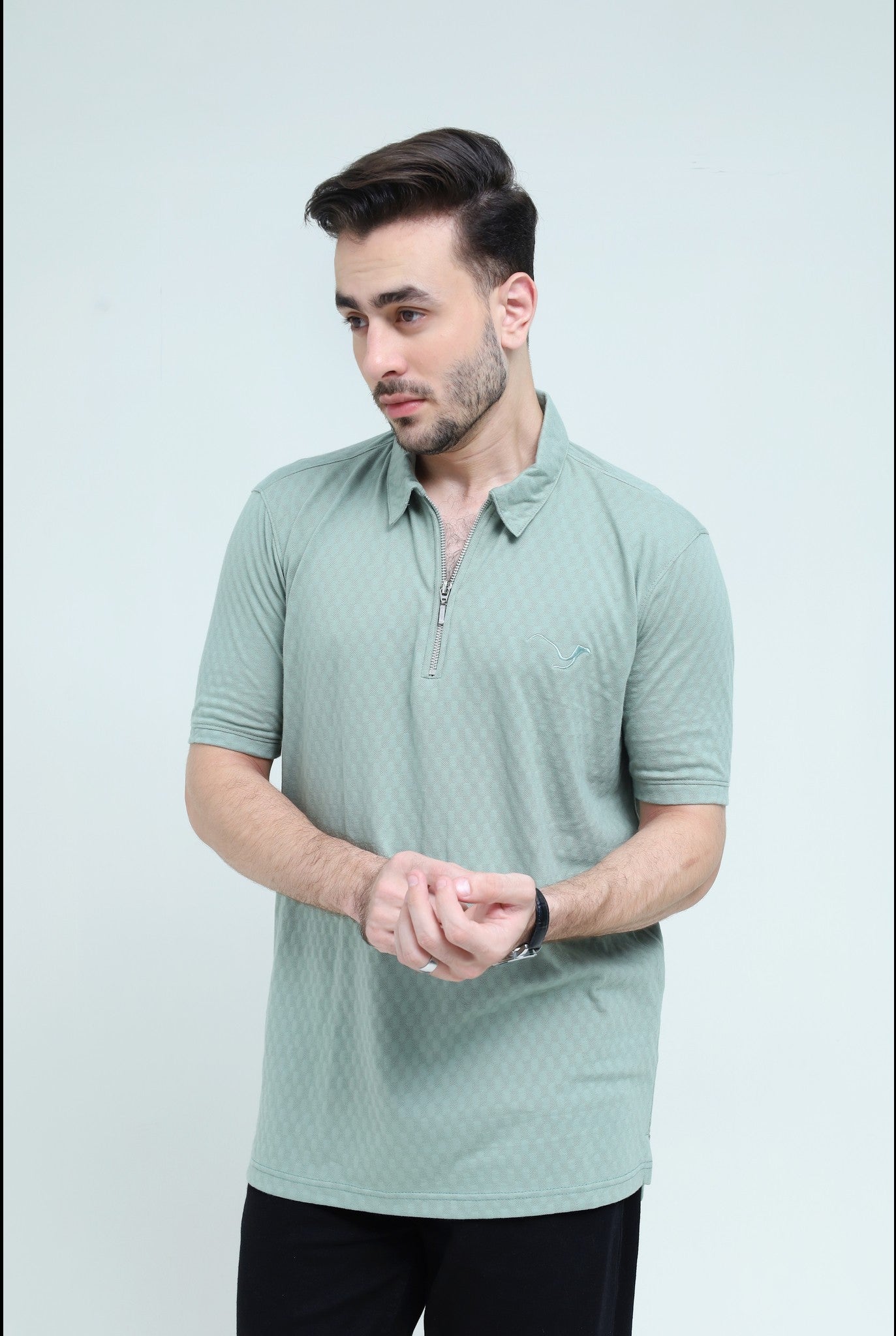 Light Green Zipper Polo - Qafilastudio