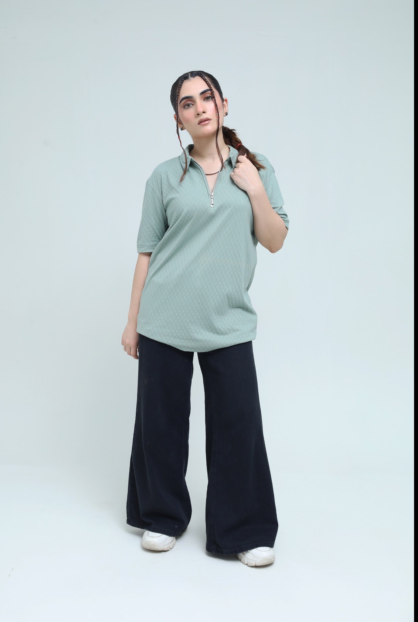 Light Green Zipper Polo - Qafilastudio