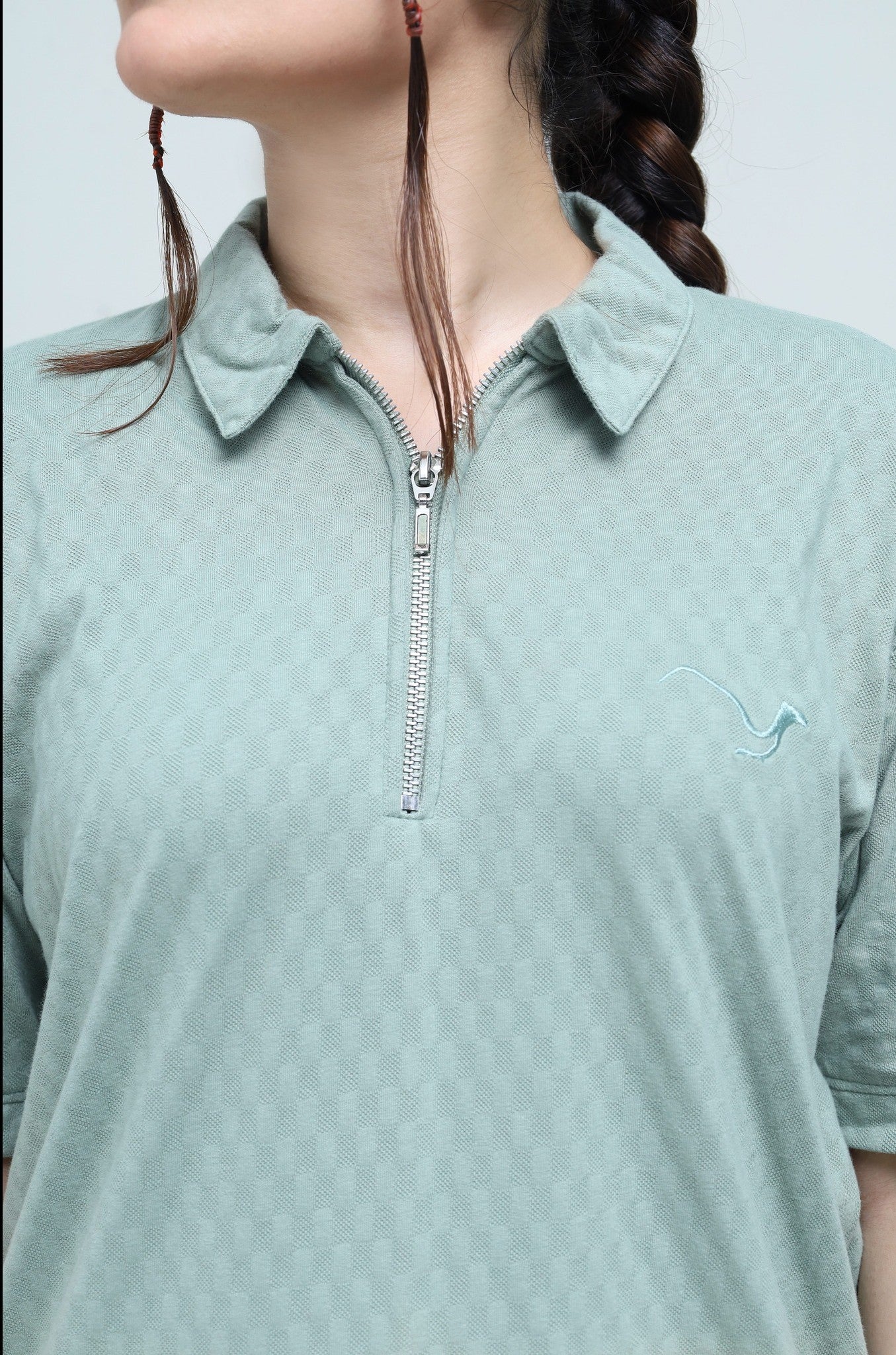Light Green Zipper Polo - Qafilastudio