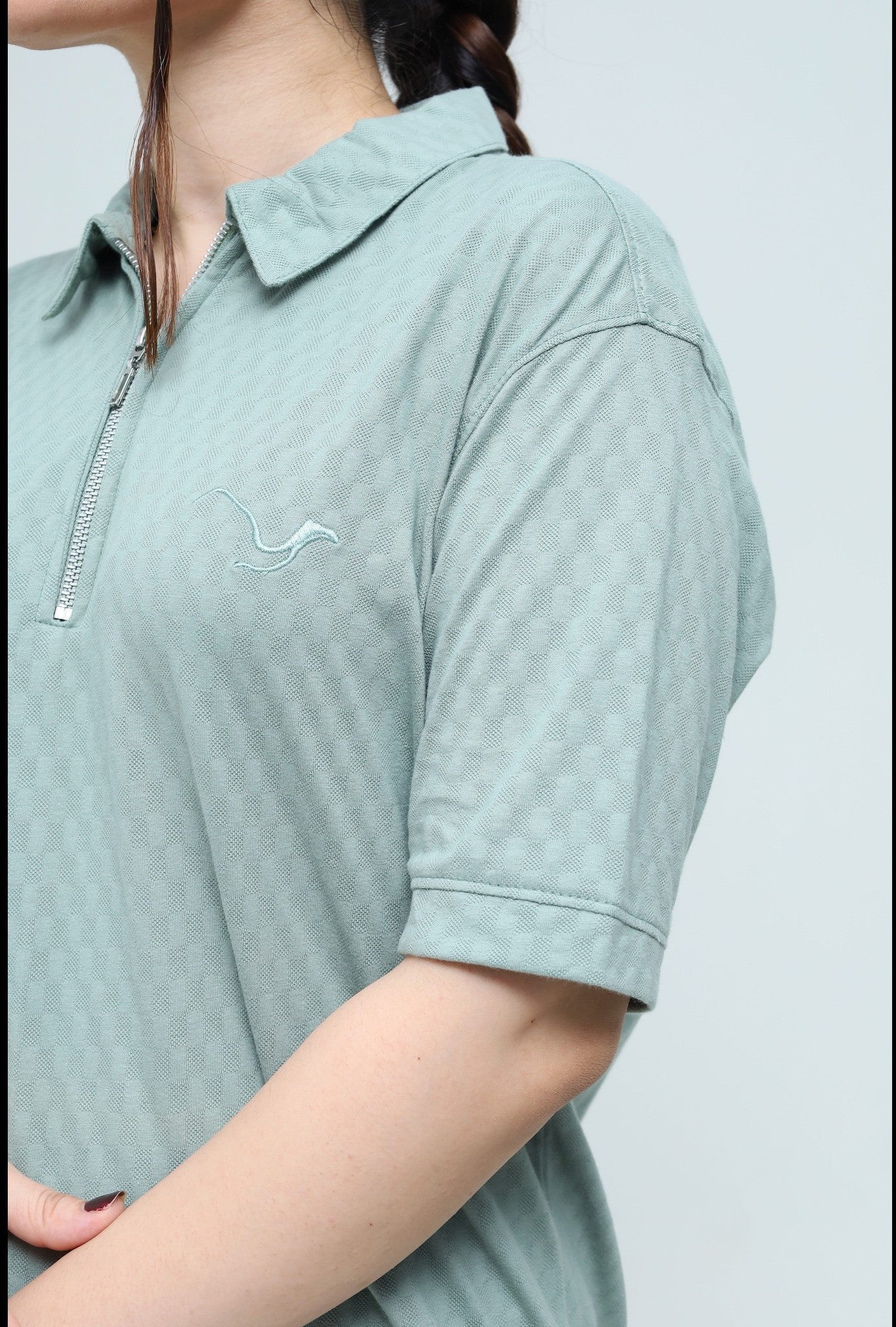 Light Green Zipper Polo - Qafilastudio