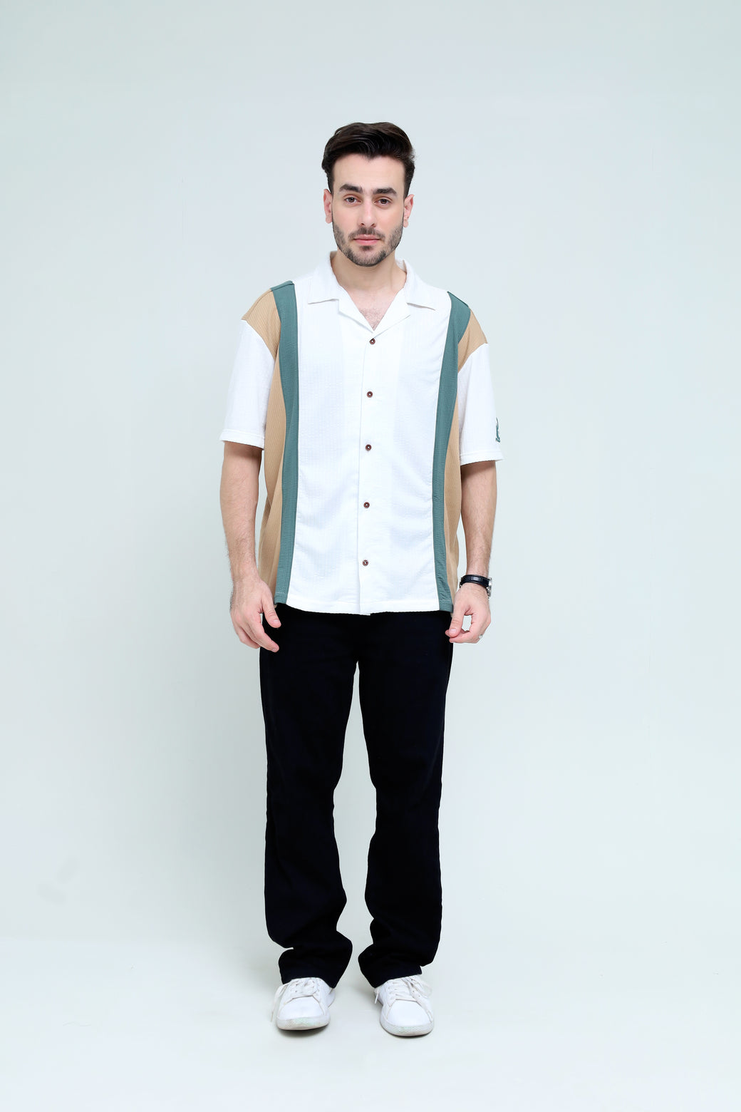 Tri-Color Cut & Sew Shirt - Qafilastudio