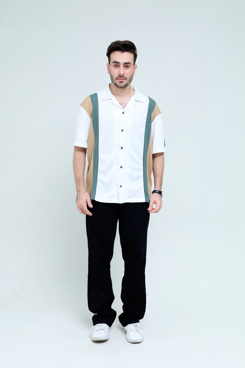 Tri-Color Cut & Sew Shirt - Qafilastudio