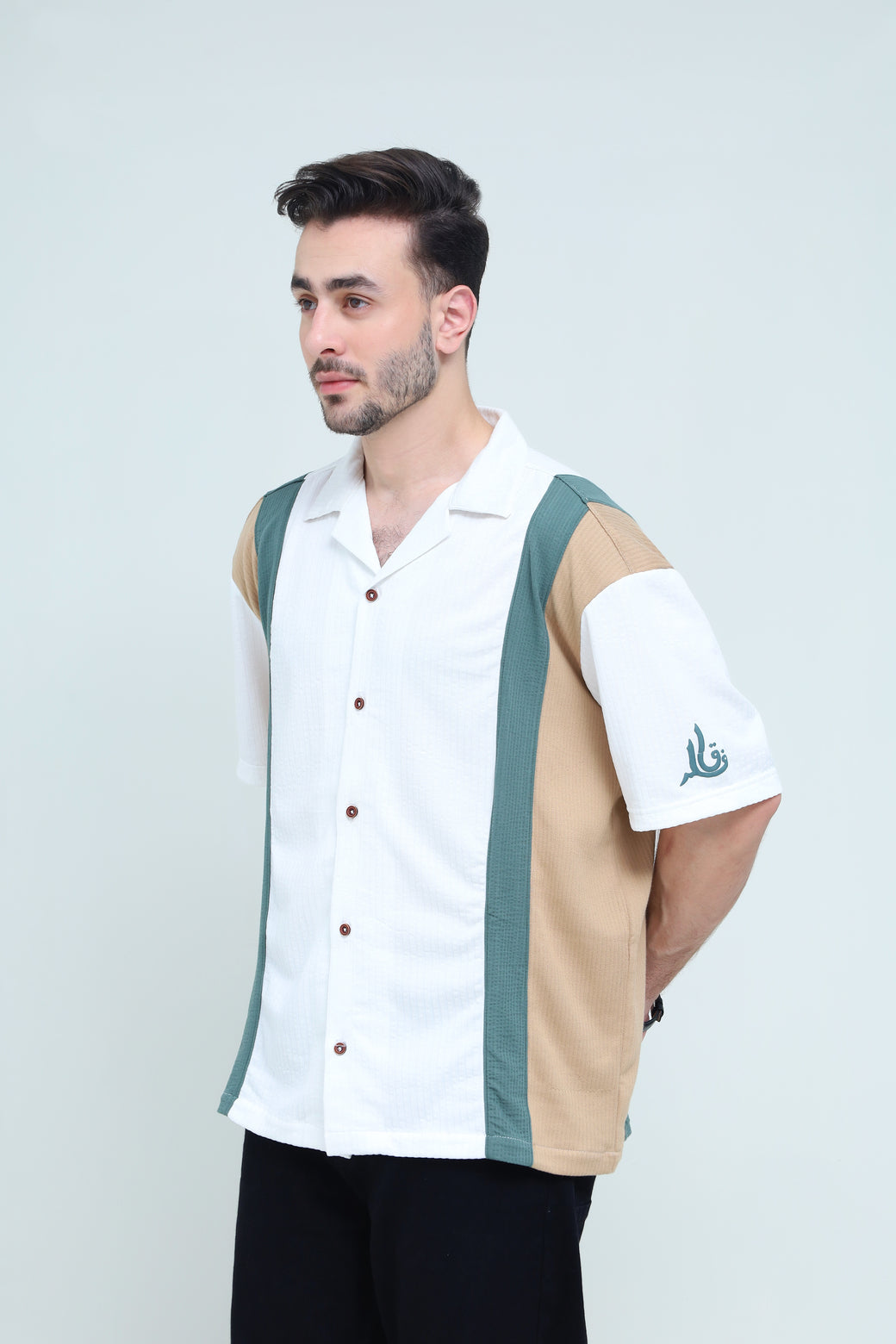 Tri-Color Cut & Sew Shirt - Qafilastudio