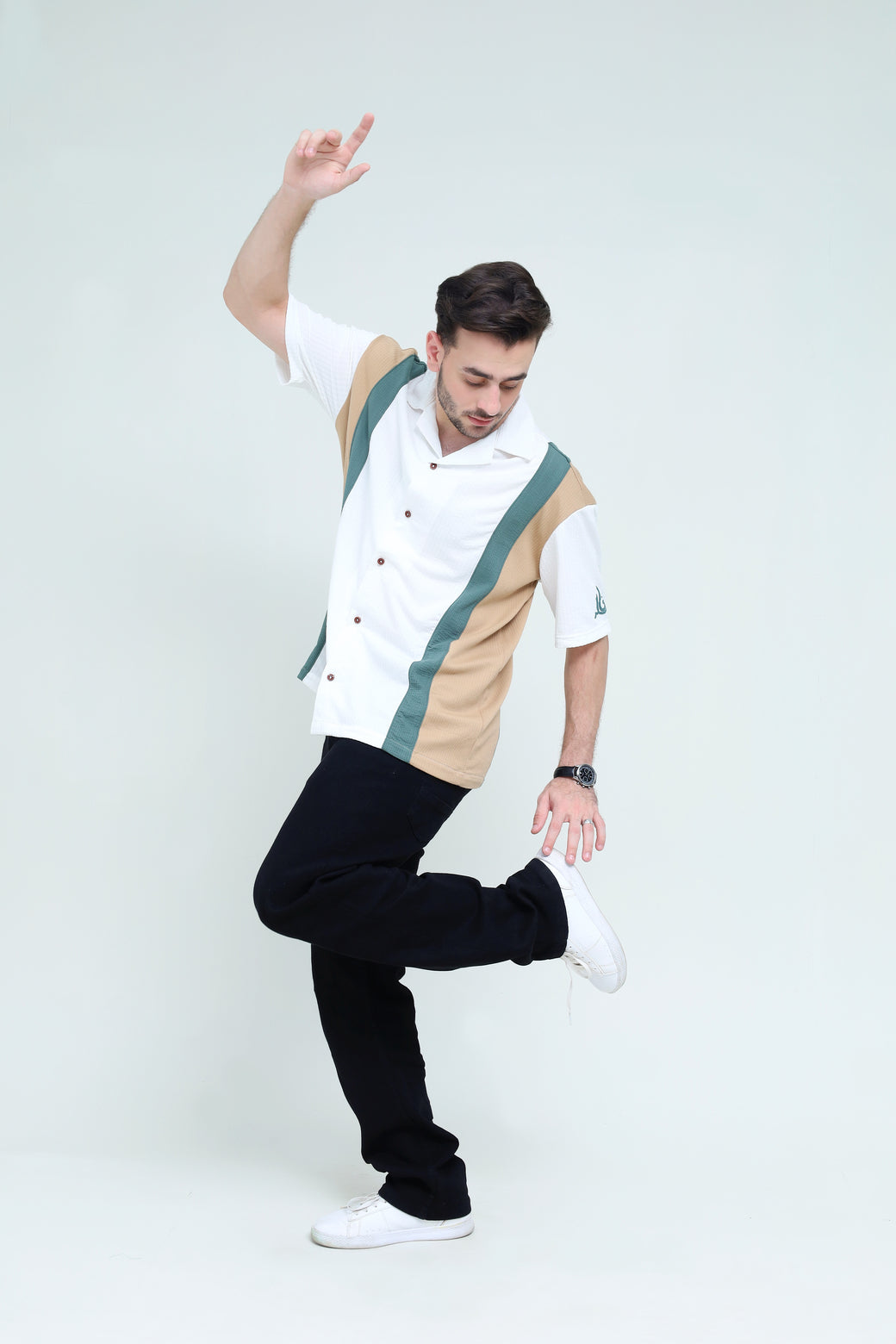 Tri-Color Cut & Sew Shirt - Qafilastudio