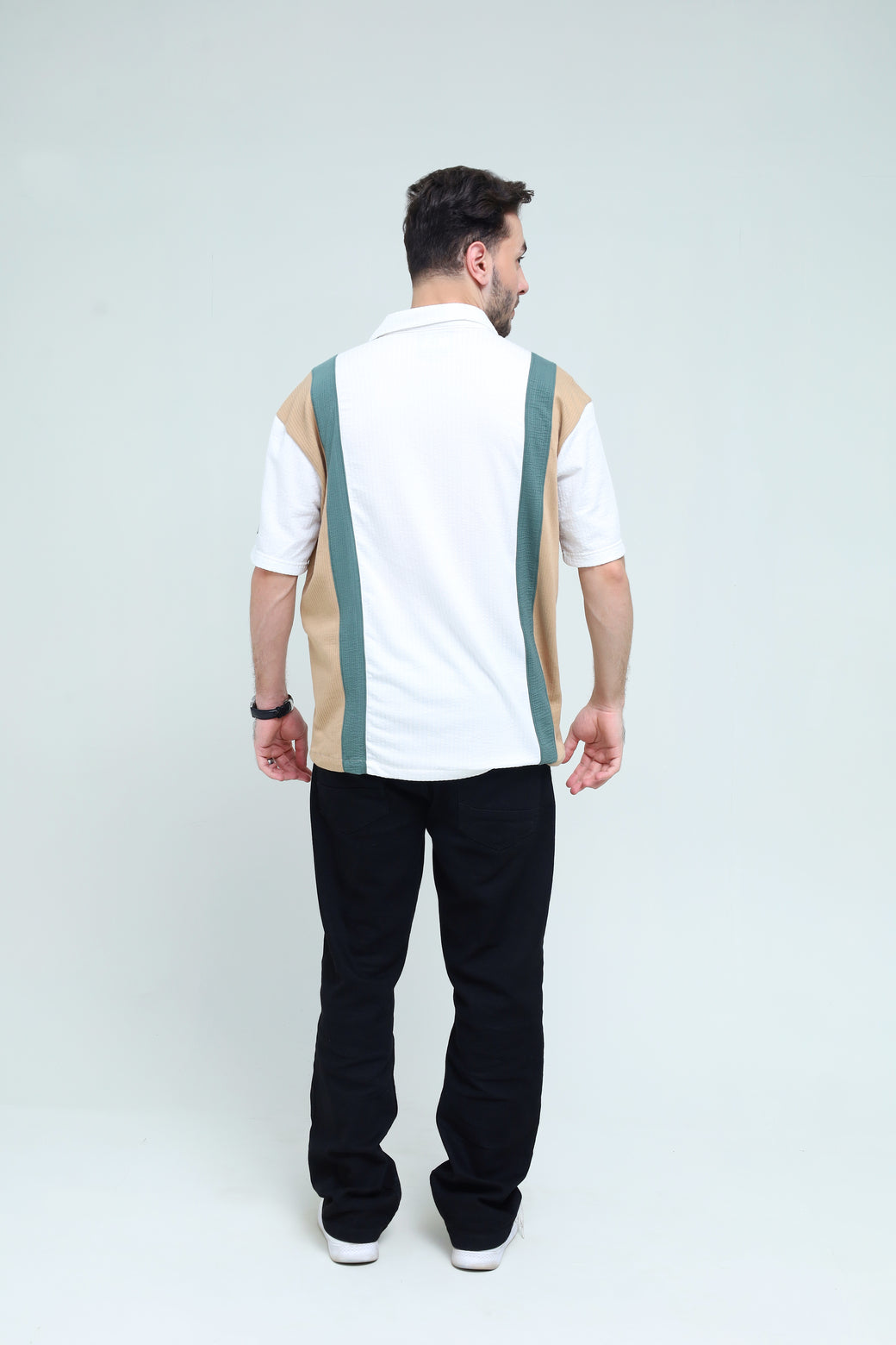 Tri-Color Cut & Sew Shirt - Qafilastudio