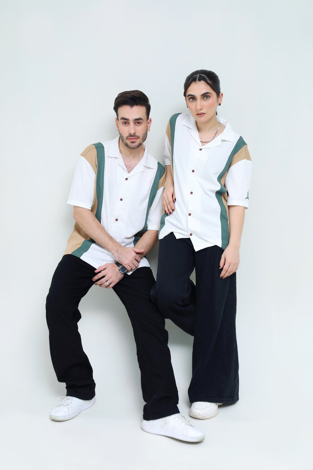 Tri-Color Cut & Sew Shirt - Qafilastudio