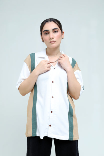 Tri-Color Cut & Sew Shirt - Qafilastudio