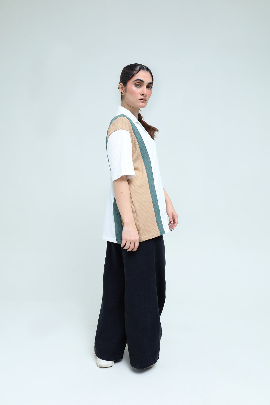 Tri-Color Cut & Sew Shirt - Qafilastudio
