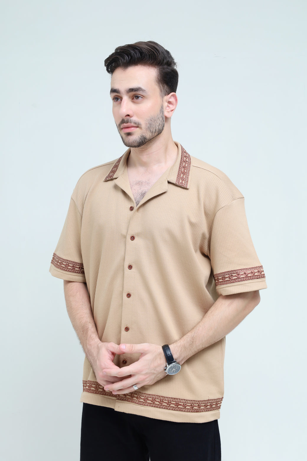 Striped Jacquard Button Down Shirt