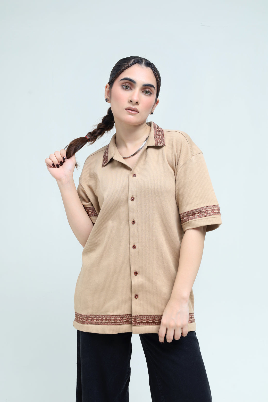 Striped Jacquard Button Down Shirt