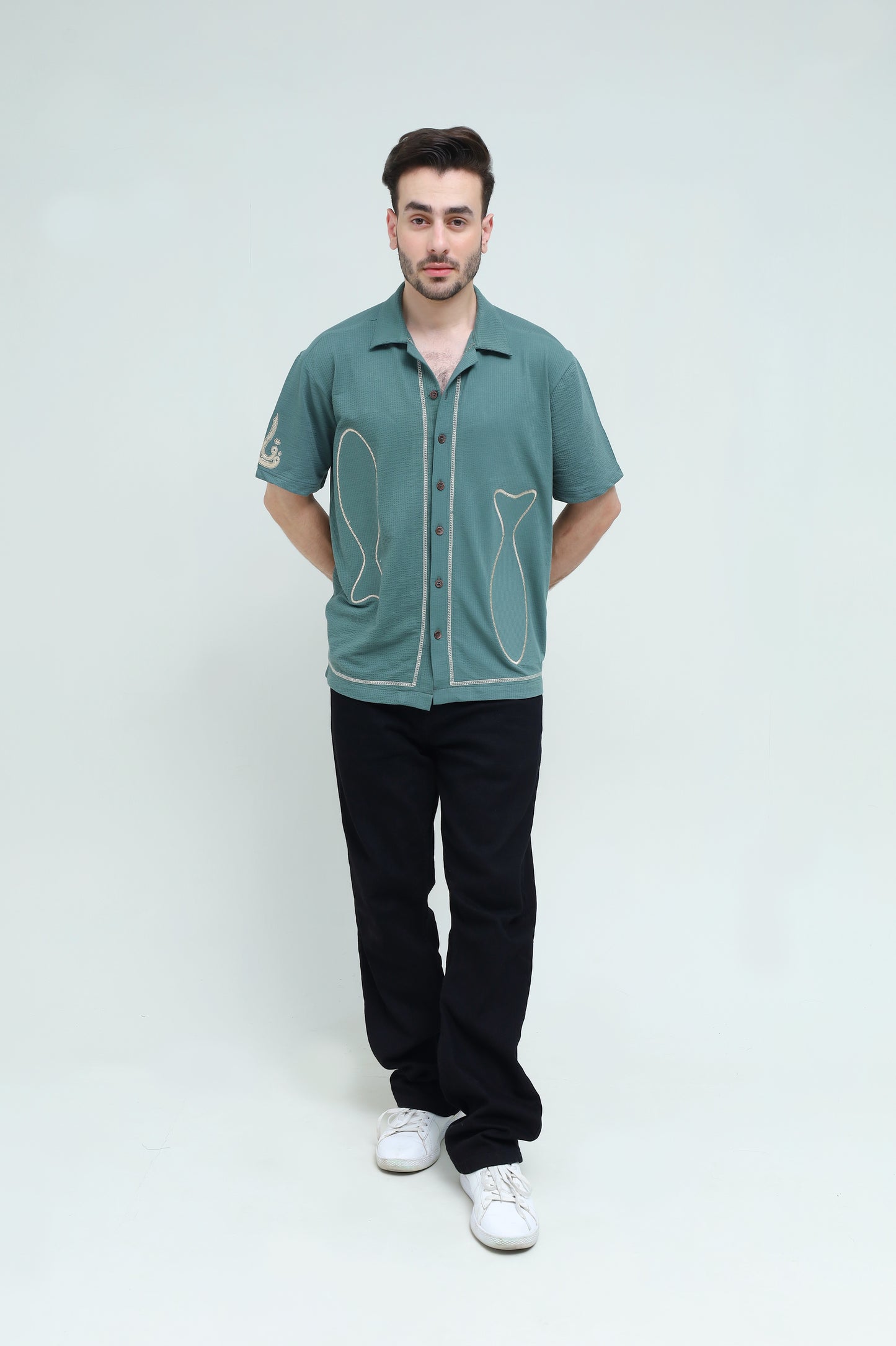 The Jacquard Fish Embroidered Shirt - Qafilastudio