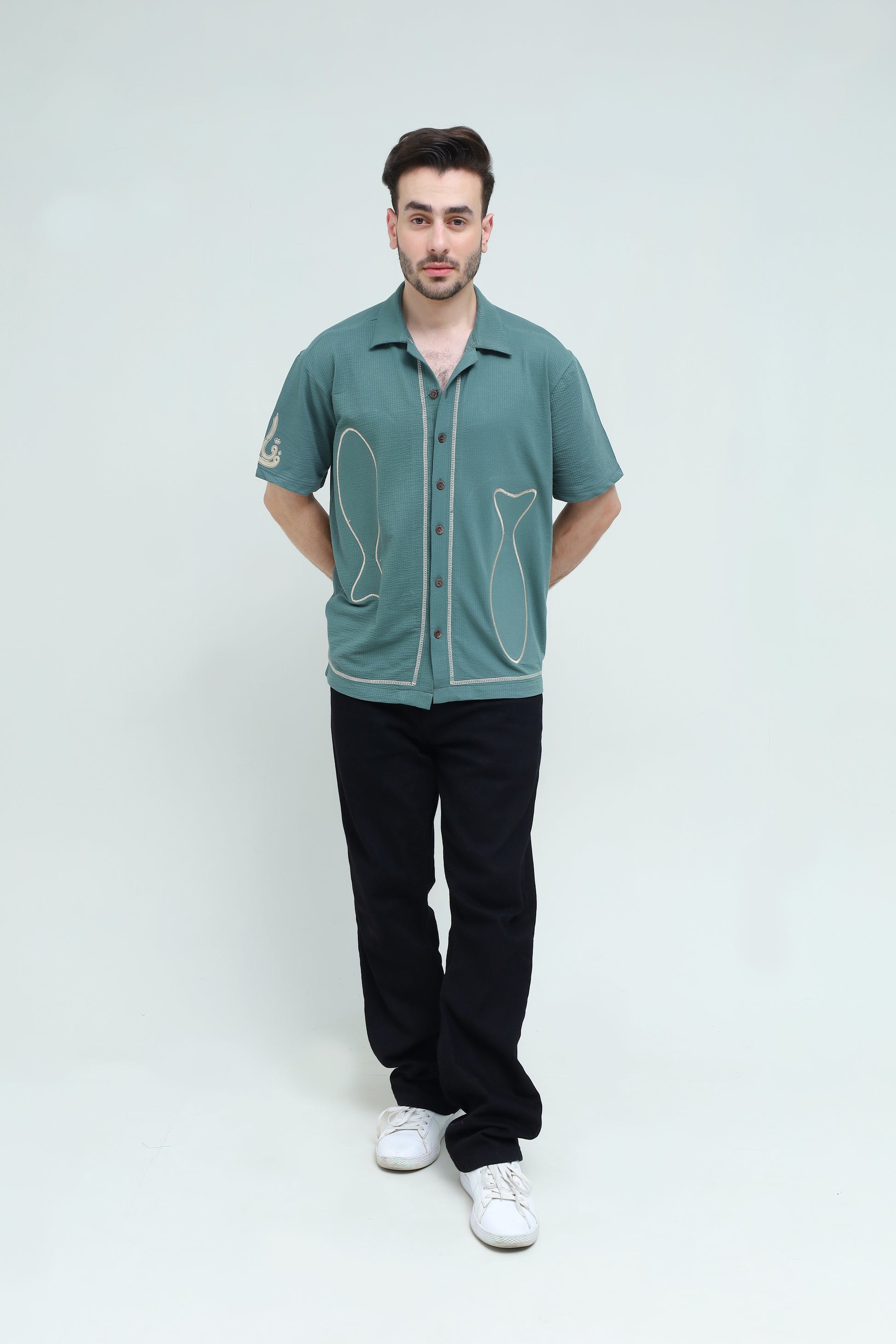 The Jacquard Fish Embroidered Shirt - Qafilastudio