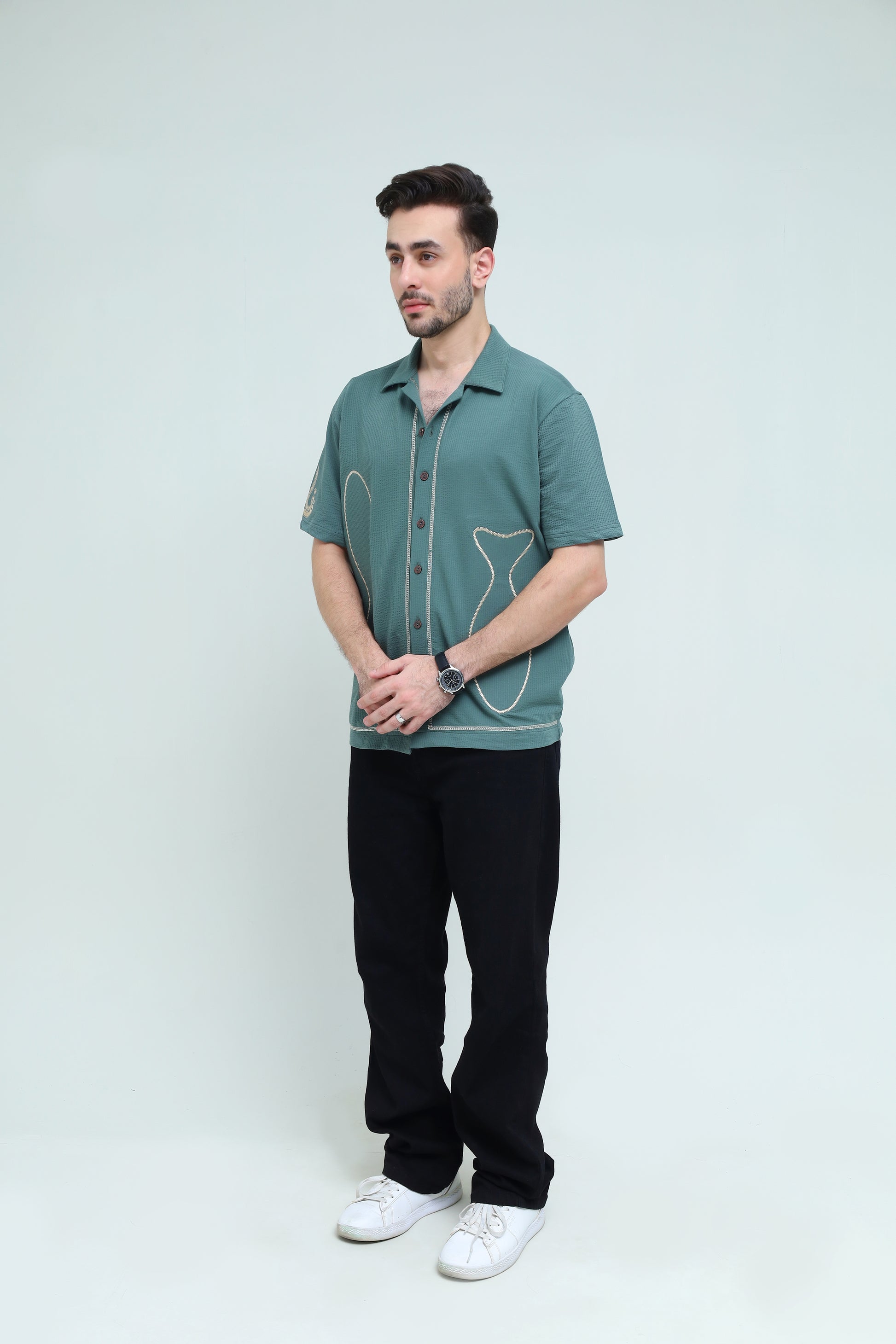 The Jacquard Fish Embroidered Shirt - Qafilastudio