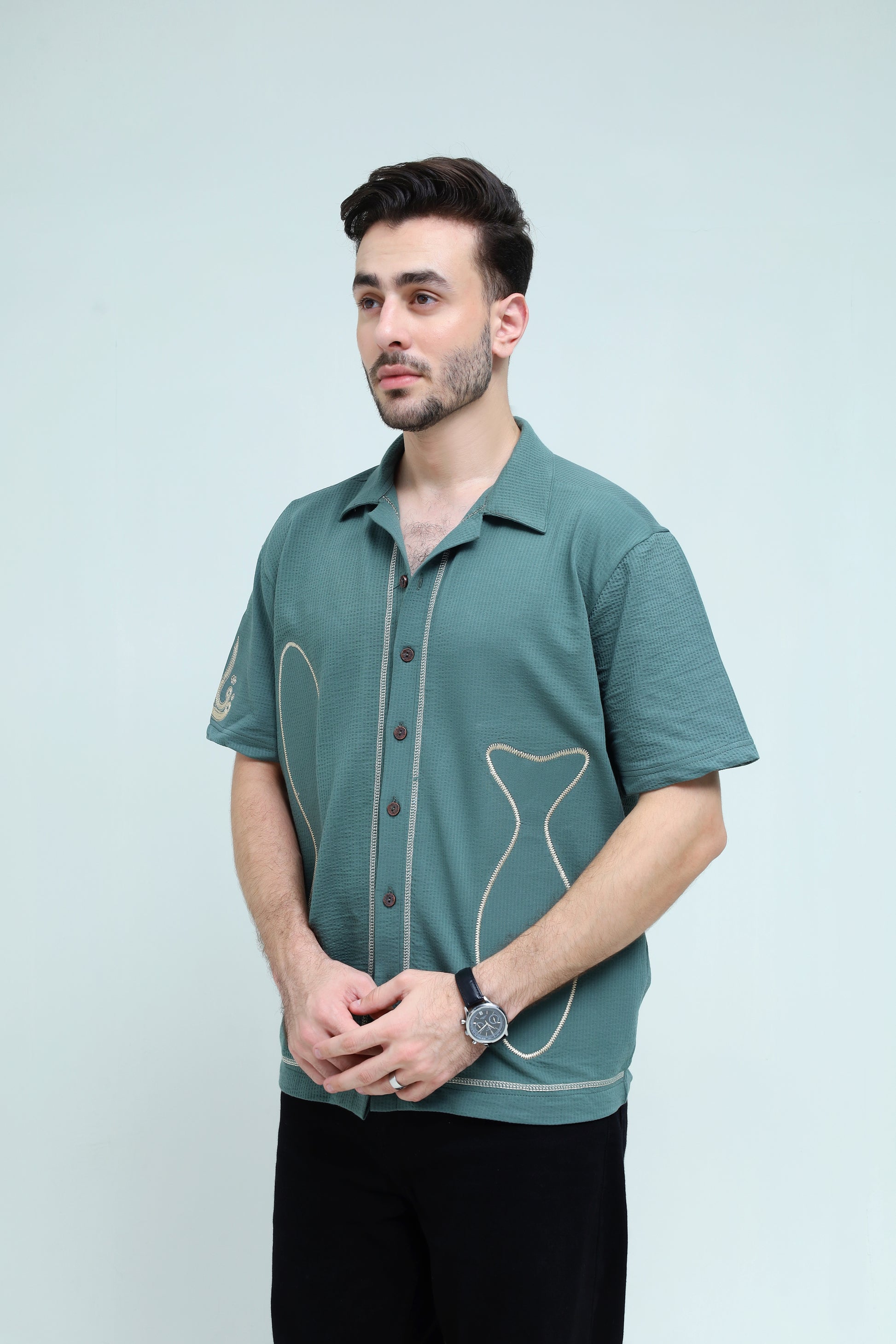 The Jacquard Fish Embroidered Shirt - Qafilastudio